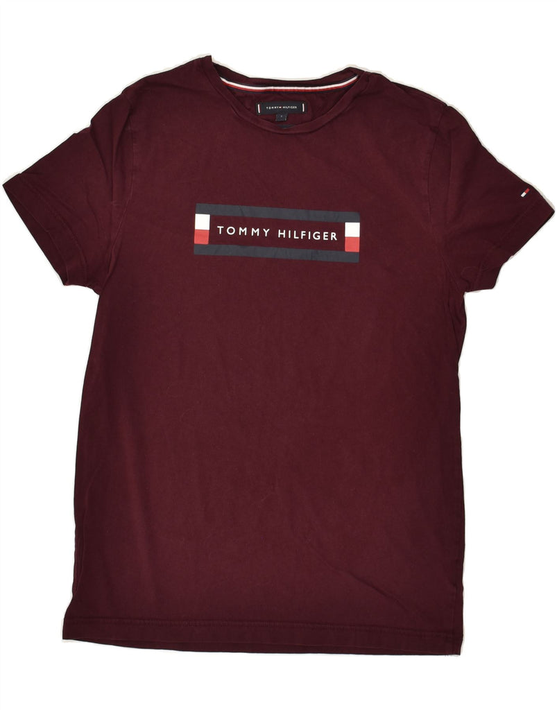 TOMMY HILFIGER Mens Graphic T-Shirt Top Small Burgundy Cotton | Vintage Tommy Hilfiger | Thrift | Second-Hand Tommy Hilfiger | Used Clothing | Messina Hembry 