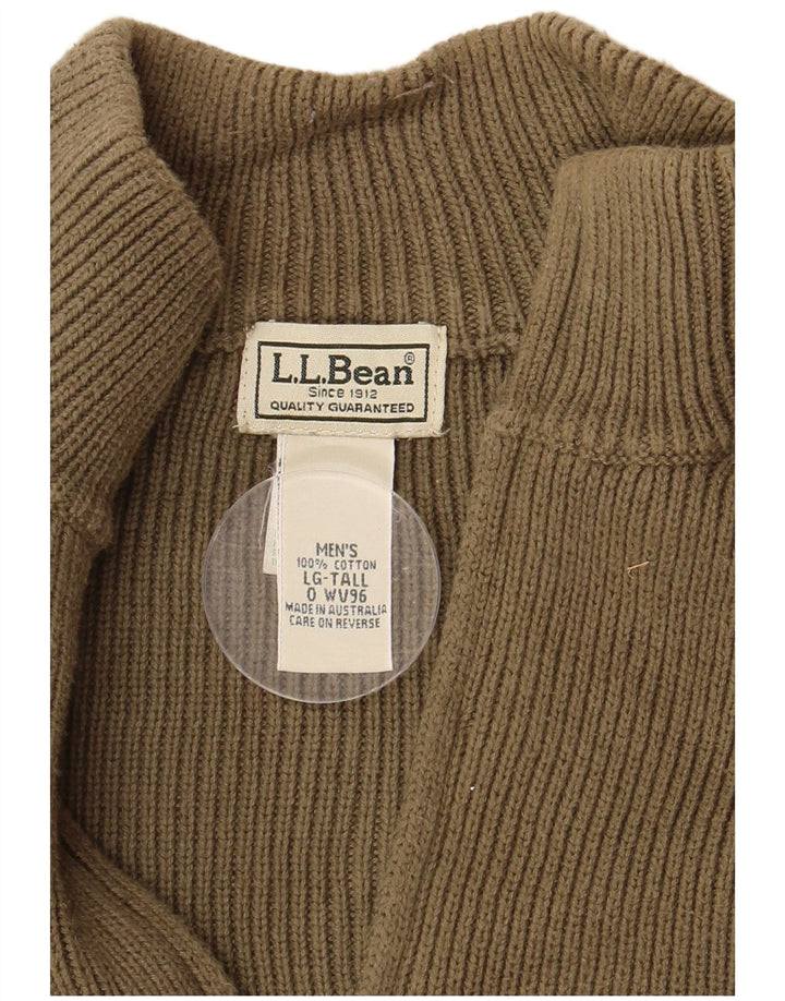 L.L.Bean Mens Zip Neck Jumper Sweater Large Khaki Cotton