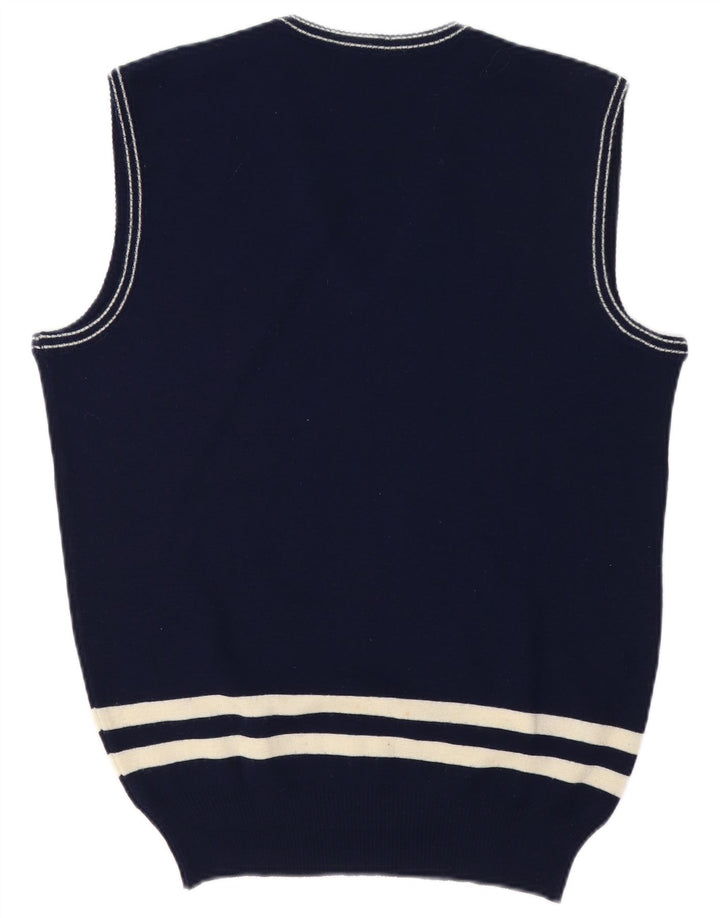 Vintage Mens Vest Tank Top Medium Navy Blue Striped Wool