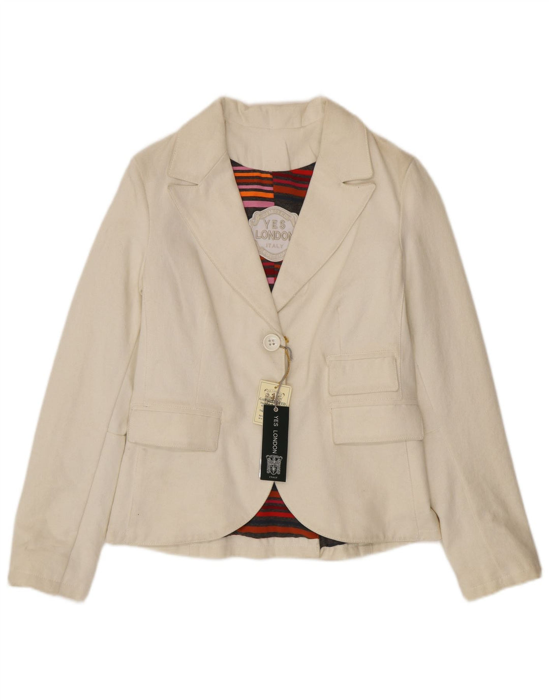 Yes London Womens 2 Button Blazer Jacket IT 44 Medium White Cotton