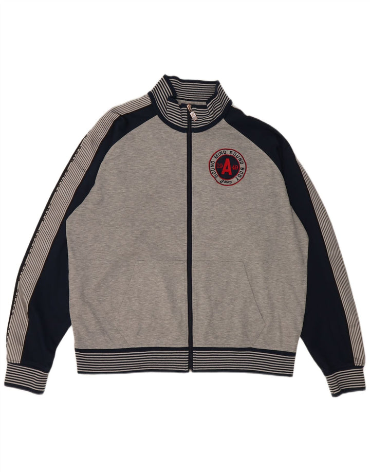 Asics Mens Graphic Tracksuit Top Jacket Large Grey Colourblock