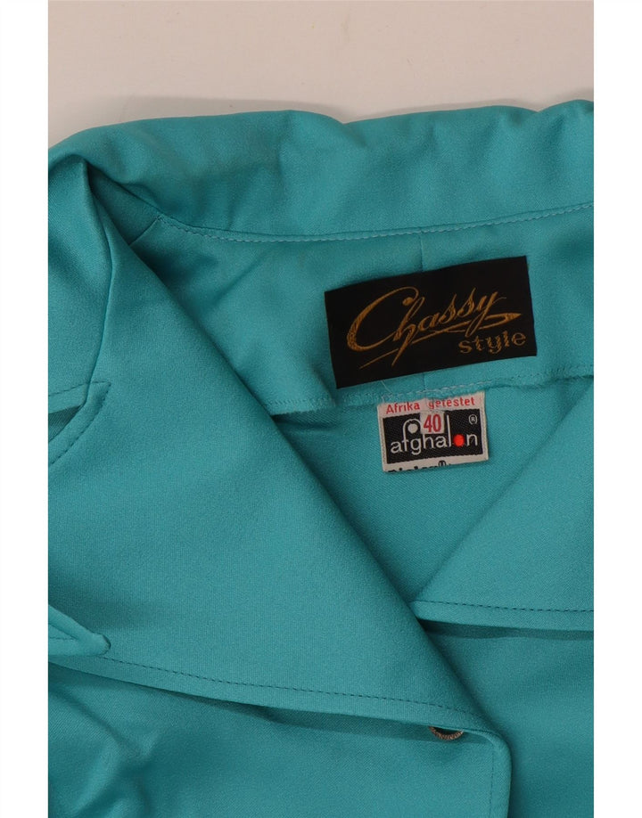 VINTAGE Womens Crop Short Sleeve Shirt Blouse EU 40 Medium Blue Polyester