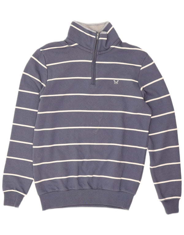 Crew Clothing Mens Zip Neck Sweatshirt Jumper Small Blue Striped Cotton