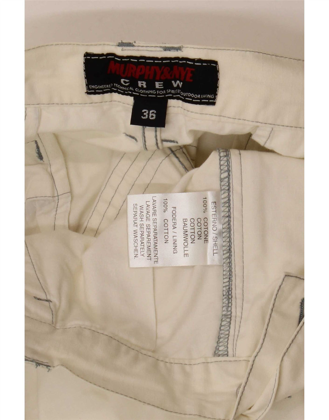 Murphy & Nye Mens Graphic Cargo Shorts Large W36 Off White Cotton