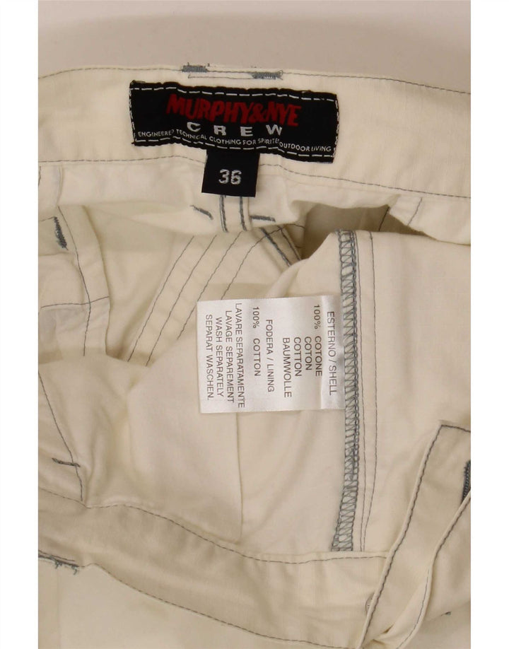 Murphy & Nye Mens Graphic Cargo Shorts Large W36 Off White Cotton