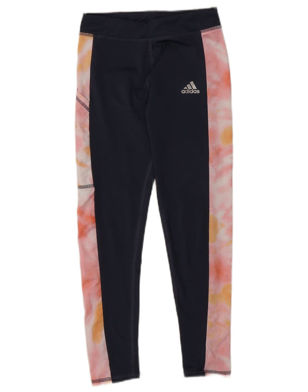 Adidas Girls Aeroready Leggings 7-8 Years Small Navy Blue Tie Dye Polyester