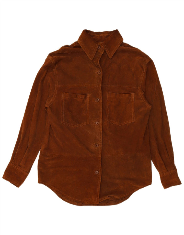 VINTAGE Womens Suede Shirt UK 16 Large Brown