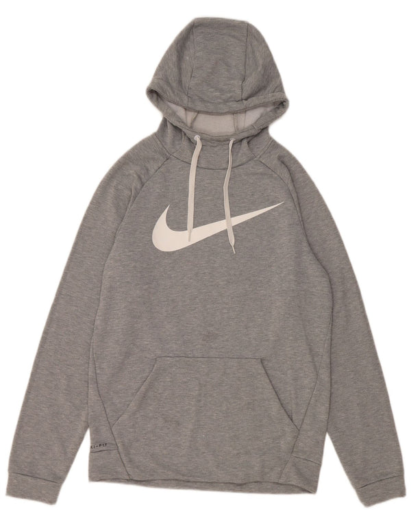 Nike Mens Dri Fit Graphic Hoodie Jumper Small Grey Flecked Polyester