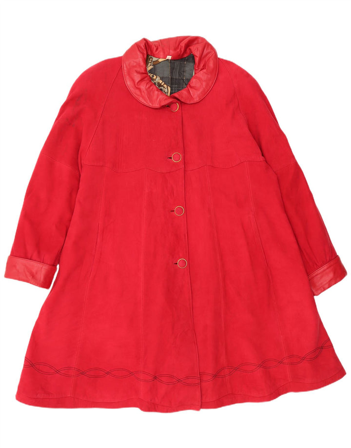 Vintage Womens Oversized Suede Overcoat UK 14 Medium Red Leather