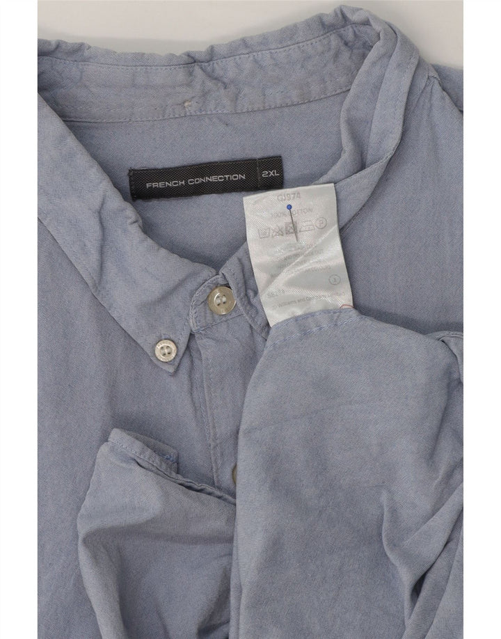 French Connection Mens Short Sleeve Shirt 2XL Blue Cotton