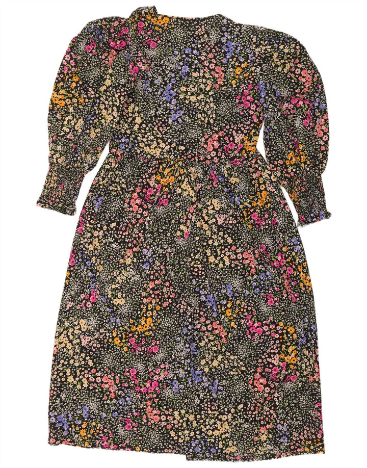 Oasis Womens Petite Long Sleeve Basic Dress UK 12 Medium Black Floral