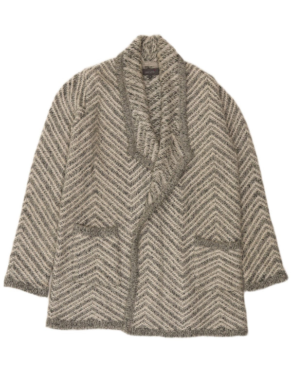 Marks & Spencer Womens Longline Cardigan Sweater UK 14 Medium Grey Chevron