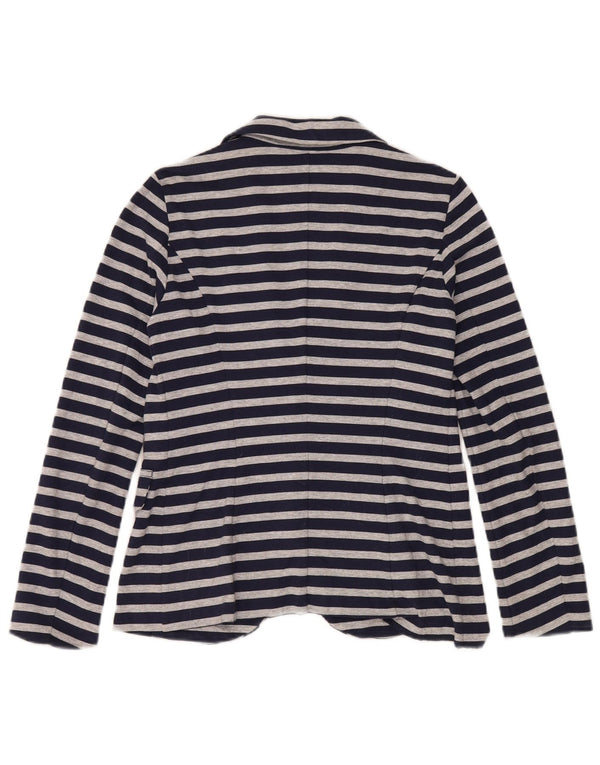 Benetton Womens 1 Button Blazer Jacket UK 10 Small Navy Blue Striped