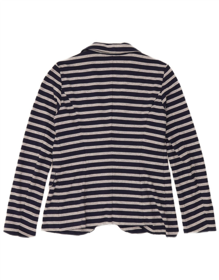 Benetton Womens 1 Button Blazer Jacket UK 10 Small Navy Blue Striped