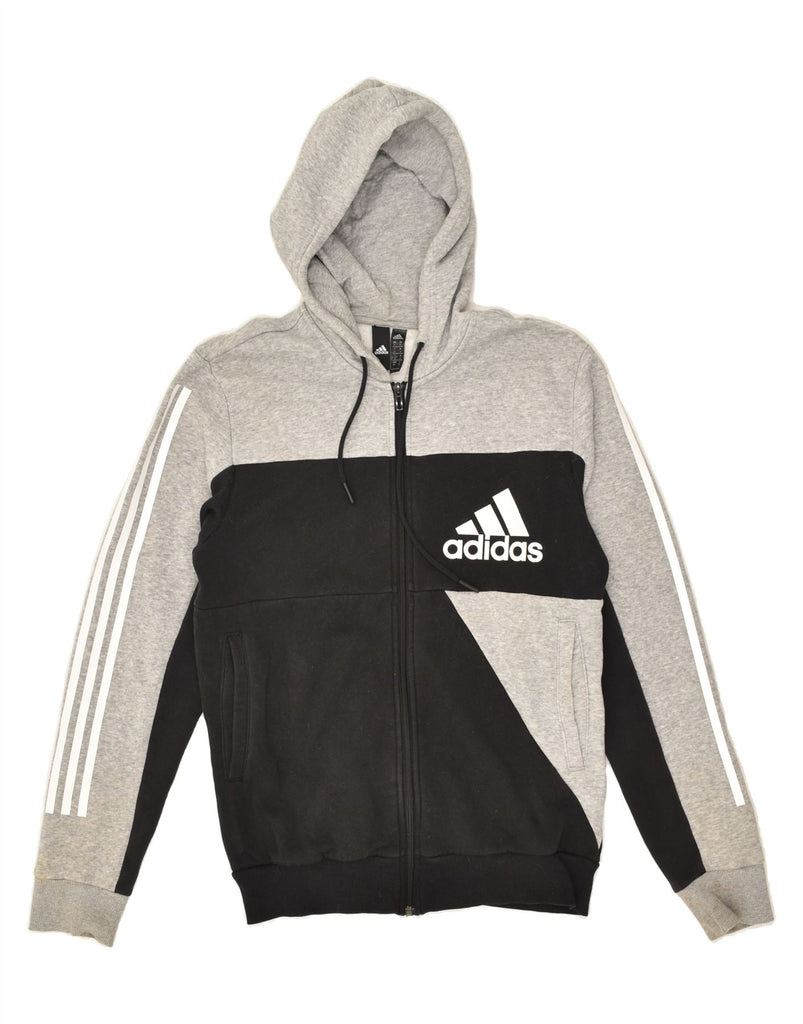 ADIDAS Mens Zip Hoodie Sweater Small Grey Colourblock Cotton | Vintage Adidas | Thrift | Second-Hand Adidas | Used Clothing | Messina Hembry 