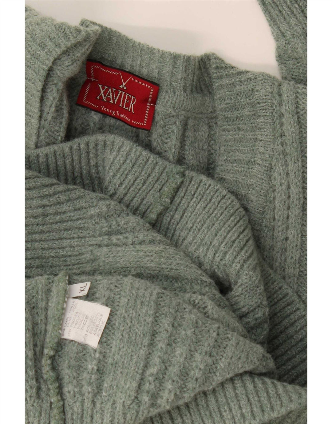Xavier Mens V-Neck Jumper Sweater XL Green Wool