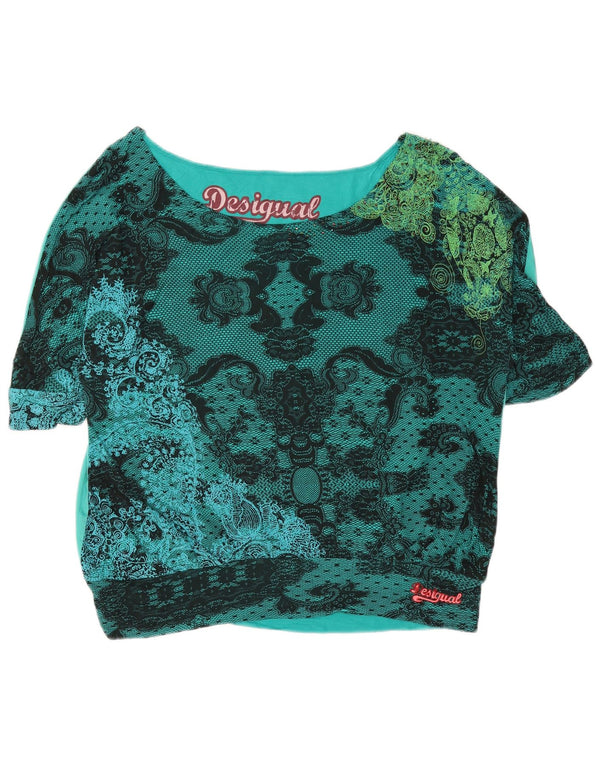 Desigual Womens Oversized Graphic Blouse Top UK 18 XL Turquoise Paisley