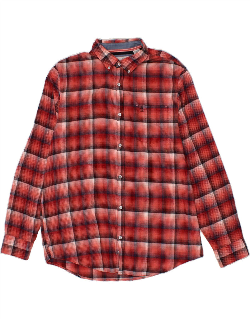 PENGUIN Mens Flannel Shirt XL Red Check Cotton Vintage Penguin and Second-Hand Penguin from Messina Hembry 