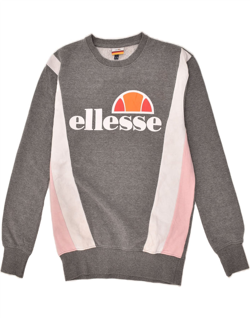 ELLESSE Womens Graphic Sweatshirt Jumper UK 10 Small Grey Colourblock | Vintage Ellesse | Thrift | Second-Hand Ellesse | Used Clothing | Messina Hembry 