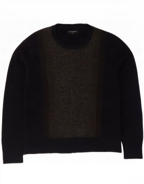 All Saints Mens Loose Fit Crew Neck Jumper Sweater Small Black Flecked Wool