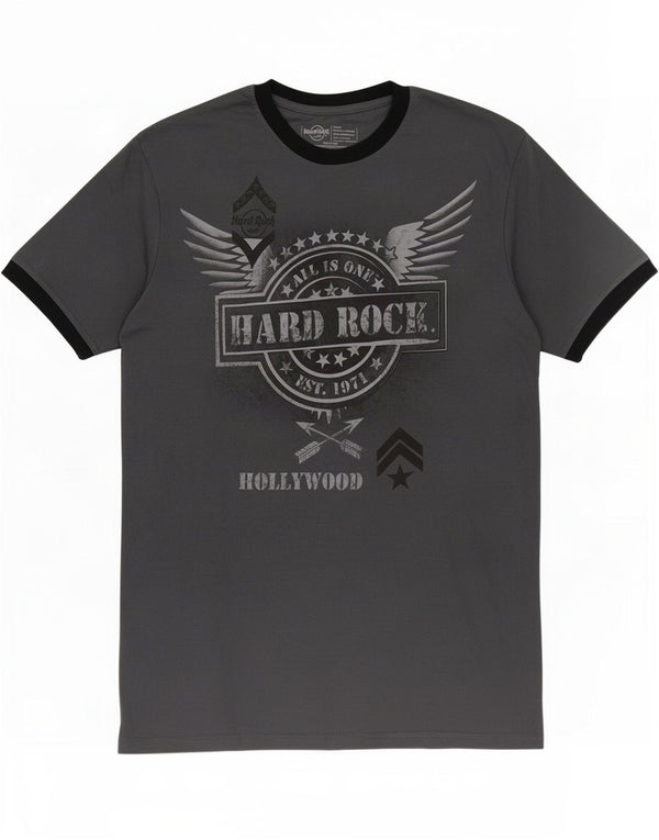 Hard Rock Cafe Mens Hollywood Graphic T-Shirt Top Large Grey Cotton