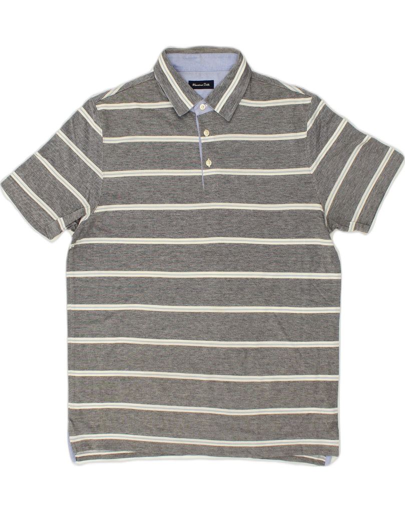 MASSIMO DUTTI Mens Polo Shirt XL Grey Striped Cotton | Vintage Massimo Dutti | Thrift | Second-Hand Massimo Dutti | Used Clothing | Messina Hembry 