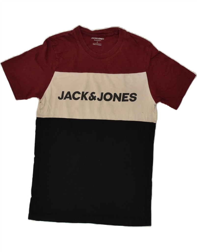 JACK & JONES Mens Graphic T-Shirt Top Small Burgundy Colourblock Cotton | Vintage Jack & Jones | Thrift | Second-Hand Jack & Jones | Used Clothing | Messina Hembry 