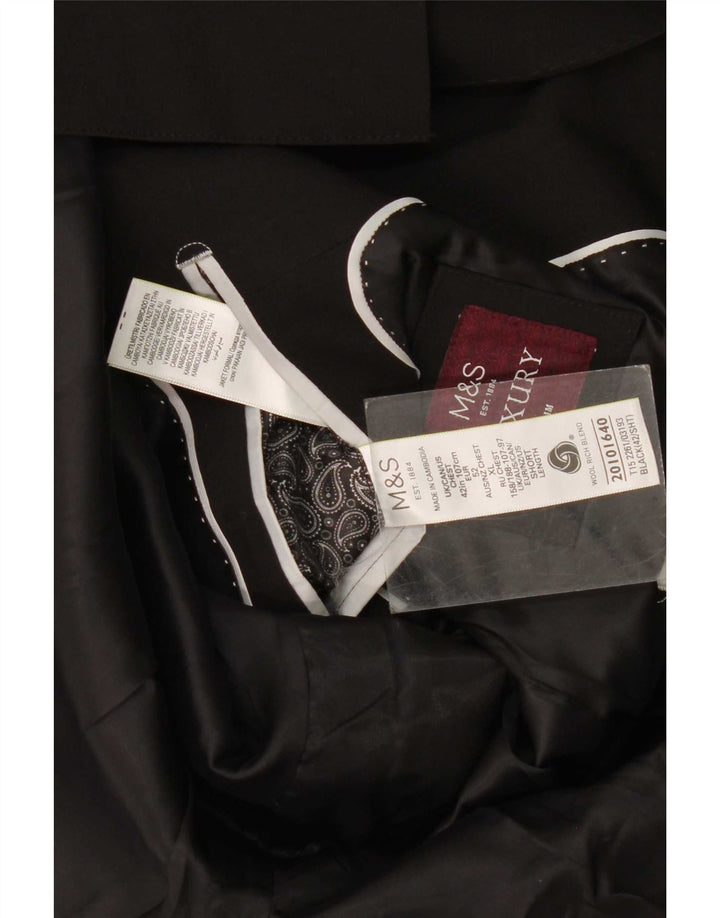 Marks & Spencer Mens 2 Button Blazer Jacket UK 42 Large Black Wool