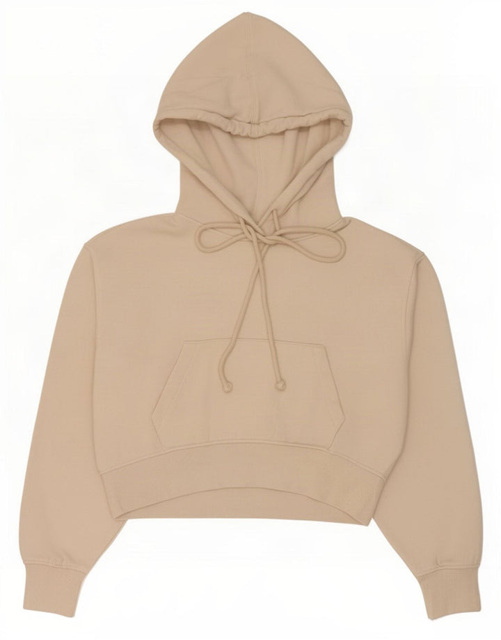 Zara Womens Crop Hoodie Jumper UK 14 Medium Beige Polyester