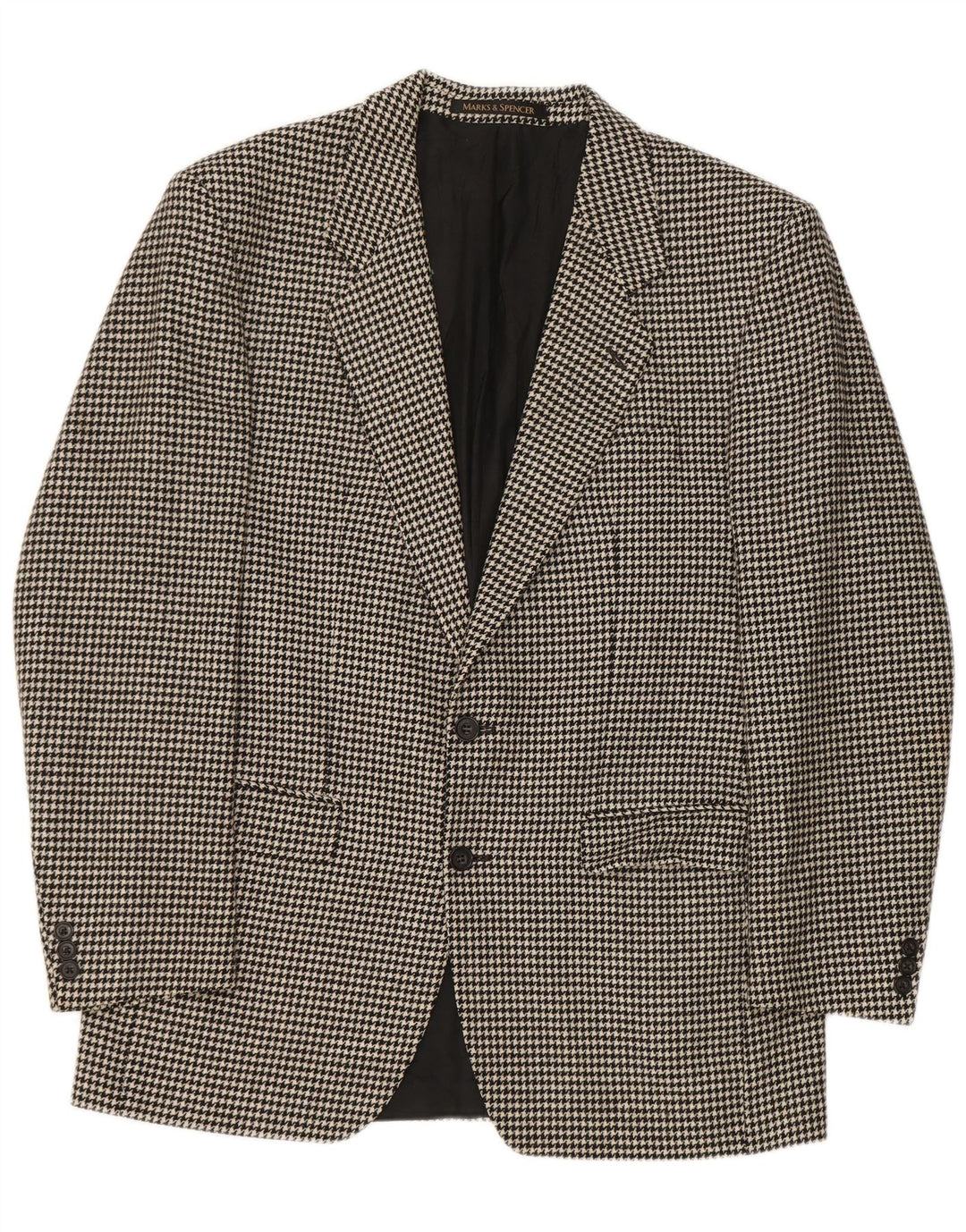 Marks & Spencer Mens Long Blazer Jacket UK 40 Medium Black Houndstooth