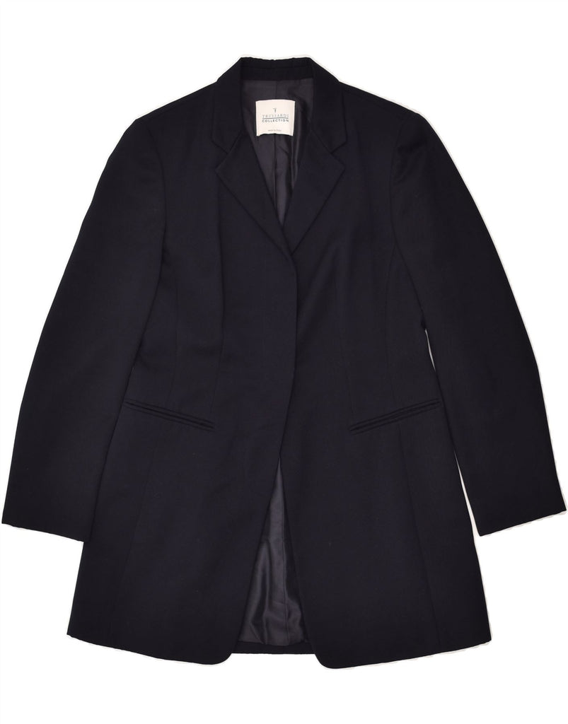 TRUSSARDI Womens Overcoat IT 44 Medium Navy Blue | Vintage Trussardi | Thrift | Second-Hand Trussardi | Used Clothing | Messina Hembry 