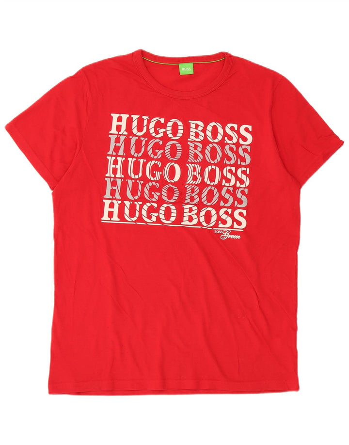 Hugo Boss Mens Graphic T-Shirt Top Large Red Cotton
