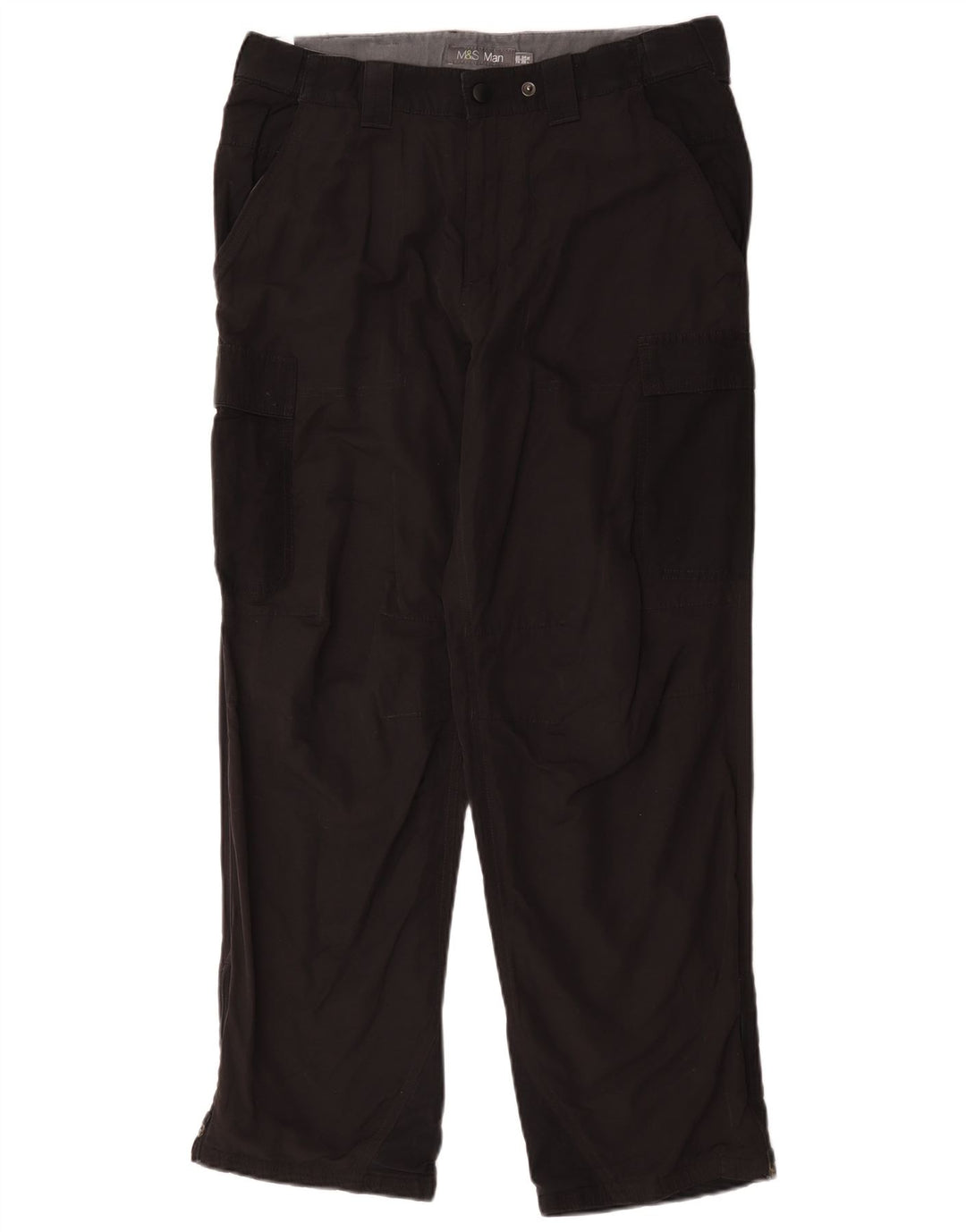 Marks & Spencer Mens Straight Cargo Trousers W34 L29 Black Polyamide