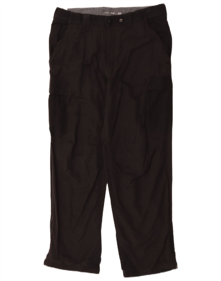 Marks & Spencer Mens Straight Cargo Trousers W34 L29 Black Polyamide