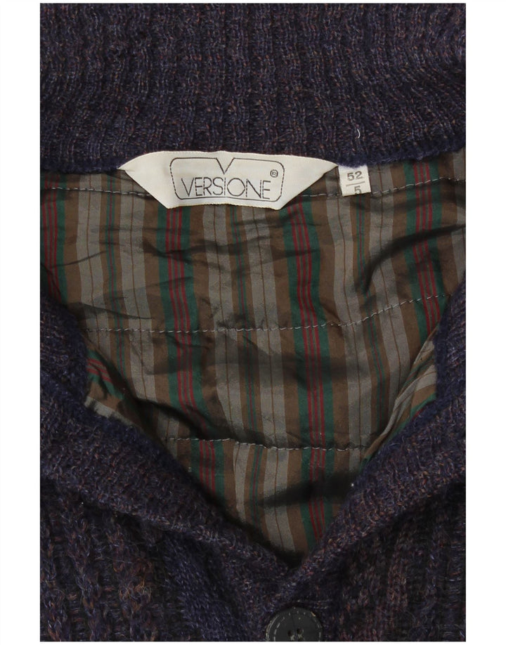 Vintage Mens Cardigan Sweater IT 52 Large Navy Blue Paisley Wool