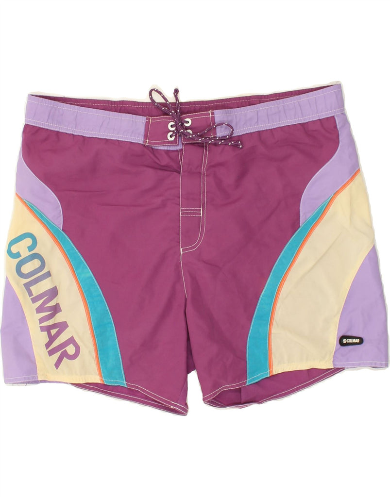 COLMAR Mens Graphic Swimming Shorts XL Purple Colourblock | Vintage Colmar | Thrift | Second-Hand Colmar | Used Clothing | Messina Hembry 