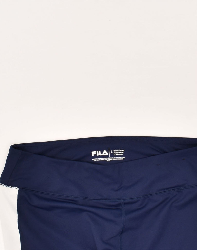 FILA Womens Tracksuit Trousers UK 14 Large Navy Blue Colourblock Polyester | Vintage Fila | Thrift | Second-Hand Fila | Used Clothing | Messina Hembry 