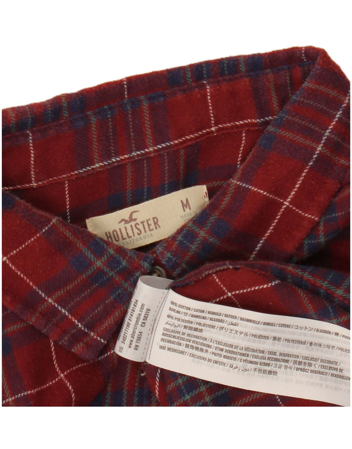 HOLLISTER Womens Flannel Shirt UK 14 Medium Burgundy Check Cotton