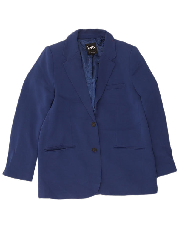 Zara Womens 2 Button Blazer Jacket UK 14 Medium Navy Blue Polyester