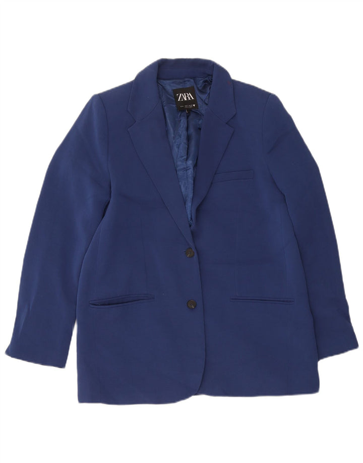 Zara Womens 2 Button Blazer Jacket UK 14 Medium Navy Blue Polyester