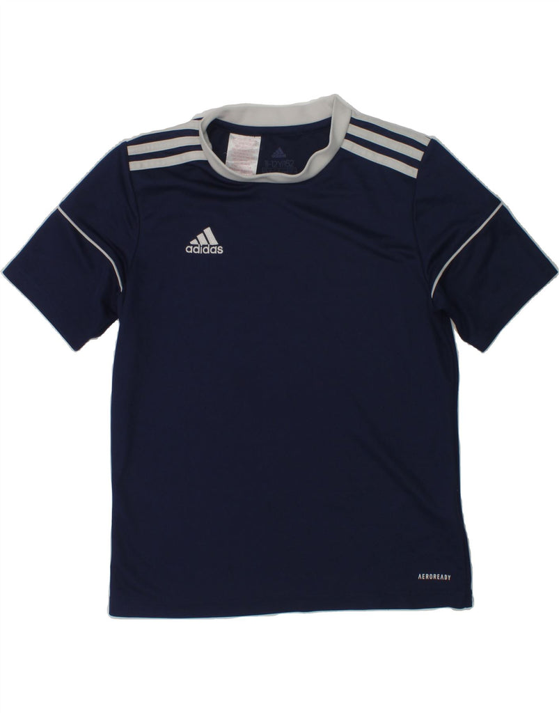 ADIDAS Boys T-Shirt Top 11-12 Years Navy Blue Polyester | Vintage Adidas | Thrift | Second-Hand Adidas | Used Clothing | Messina Hembry 