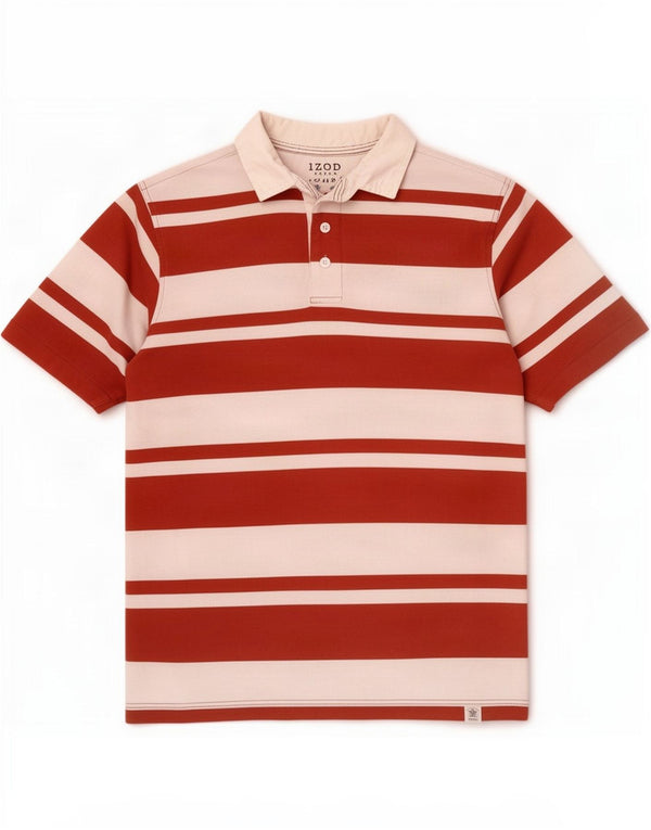Izod Mens Rugby Polo Shirt Small Red Striped Cotton