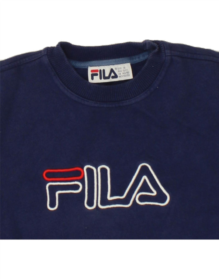 FILA Boys Graphic Sweatshirt Jumper 10-11 Years  Navy Blue Cotton Vintage Fila and Second-Hand Fila from Messina Hembry 