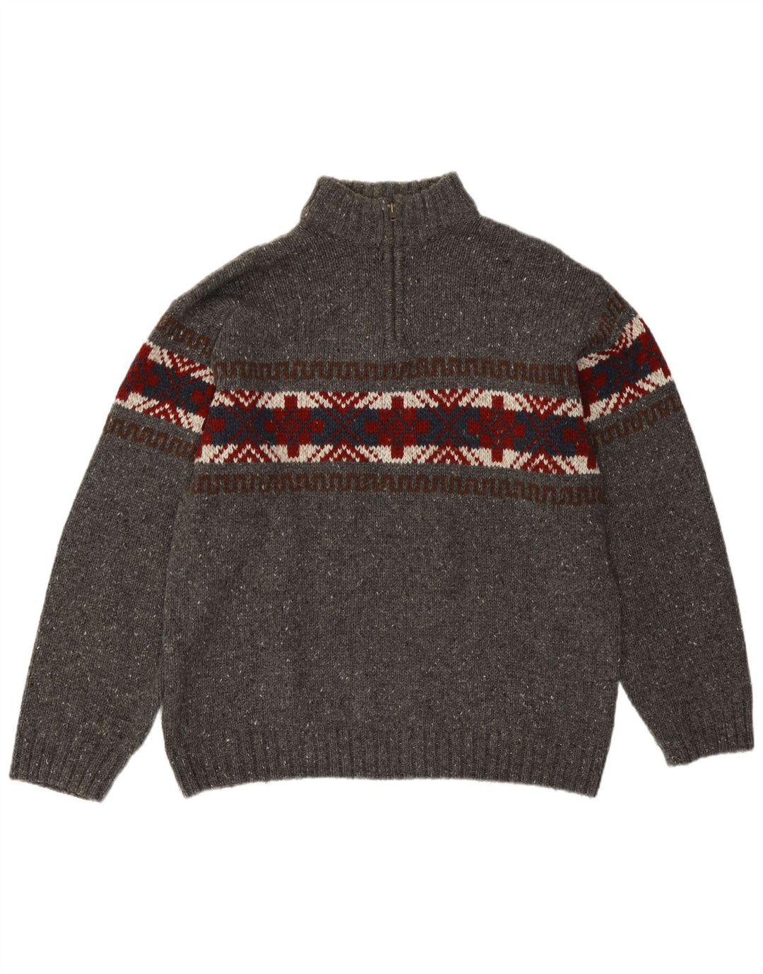 C&A Mens Zip Neck Jumper Sweater Large Grey Fair Isle Acrylic