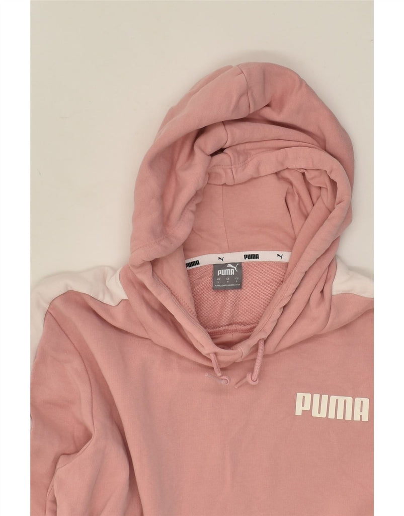 PUMA Womens Hoodie Jumper UK 16 Large Pink Colourblock Polyester | Vintage Puma | Thrift | Second-Hand Puma | Used Clothing | Messina Hembry 