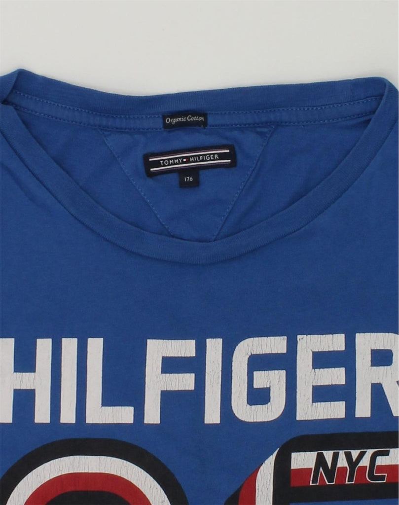 TOMMY HILFIGER Boys Graphic T-Shirt Top 15-16 Years Blue Cotton | Vintage Tommy Hilfiger | Thrift | Second-Hand Tommy Hilfiger | Used Clothing | Messina Hembry 