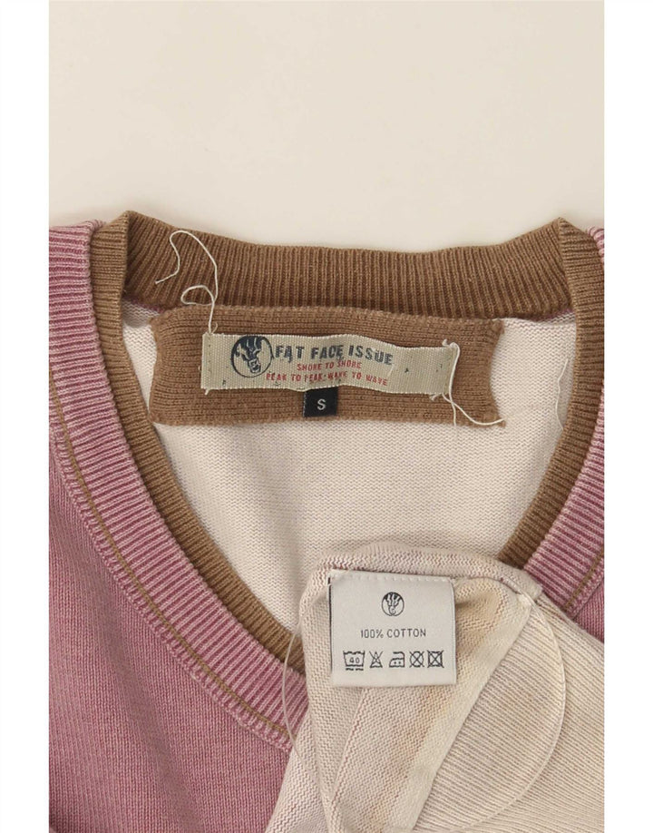 Fat Face Mens V-Neck Jumper Sweater Small Pink Cotton