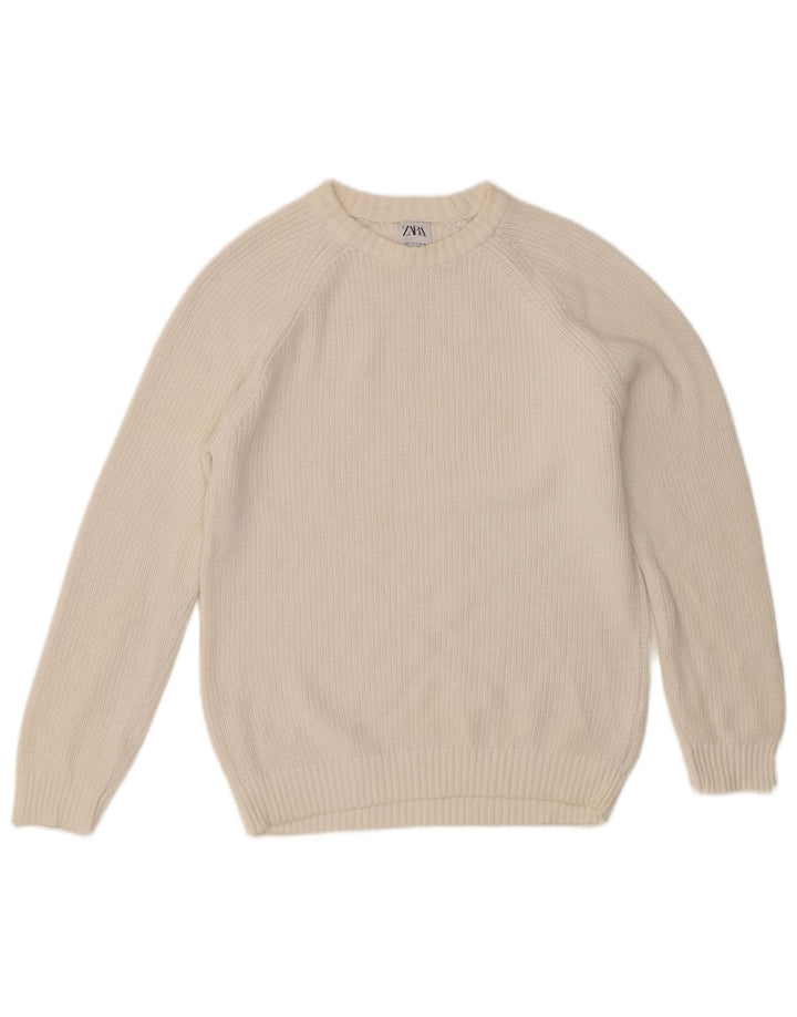 Zara Mens Crew Neck Jumper Sweater Small White Cotton