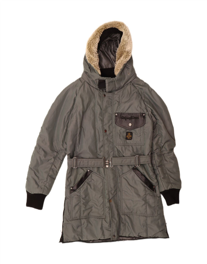 REFRIGIWEAR Womens Sixty spa Hooded Windbreaker Coat UK 16 Large Grey Vintage Refrigiwear and Second-Hand Refrigiwear from Messina Hembry 