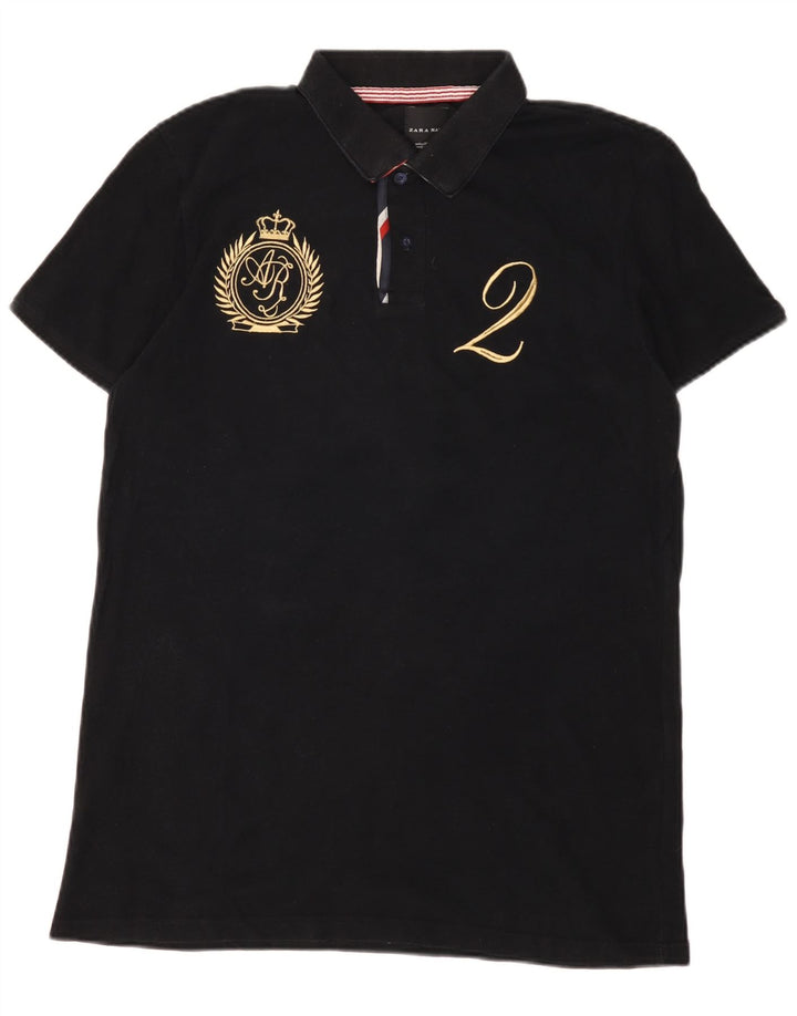 Zara Mens Polo Shirt XL Black Cotton